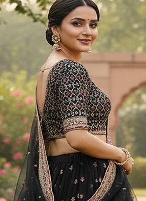 Black Poly Silk Sequin lehenga set With Jari Work  2