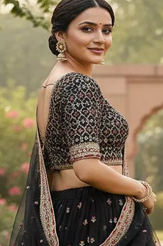 Black Poly Silk Sequin lehenga set With Jari Work 