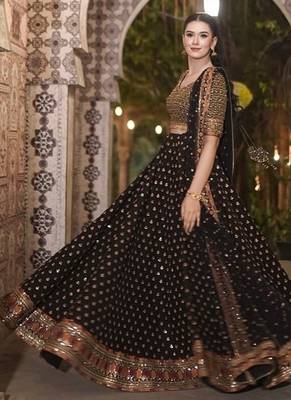 Black Poly Silk Sequin lehenga set With Jari Work  3