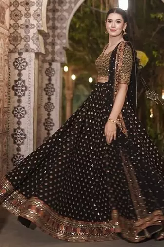 Black Poly Silk Sequin lehenga set With Jari Work 