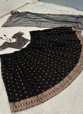 Black Poly Silk Sequin lehenga set With Jari Work  4