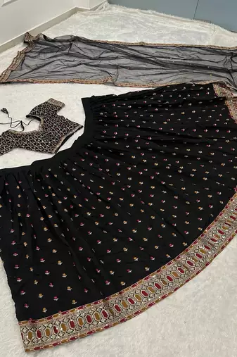 Black Poly Silk Sequin lehenga set With Jari Work 