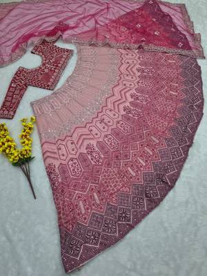 Pink Georgette lehenga choli set with Thread Embroidery and  Heavy  Sequins Work 3
