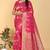 Rani Pink Dola Art Silk Saree with Rich Zari Weaving & Floral Thread Work by Maharanga