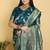 Dark Teal Dola Art Silk Saree with Traditional Zari Border and Designer Pallu by Maharanga