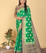 Green Banarasi Style Dola Art Silk Saree with Zari Butta & Rich Contrast Border by Maharanga
