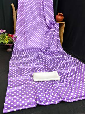 Purple printed satin bridesmaid saree with blouse piece 4