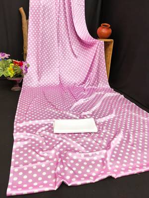 Pink printed satin bridesmaid saree with blouse piece 4
