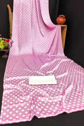 Pink printed satin bridesmaid saree with blouse piece