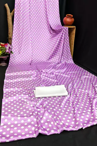 Mauve printed satin bridesmaid saree with blouse piece