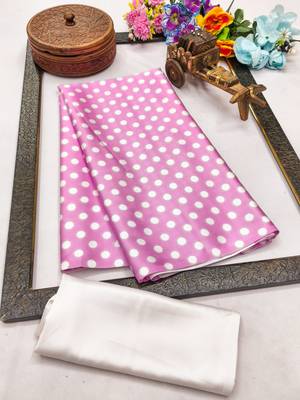 Pink printed satin bridesmaid saree with blouse piece 5