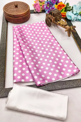 Pink printed satin bridesmaid saree with blouse piece