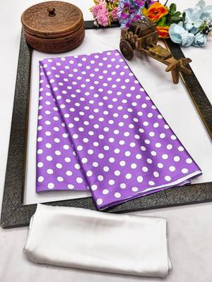 Purple printed satin bridesmaid saree with blouse piece 5