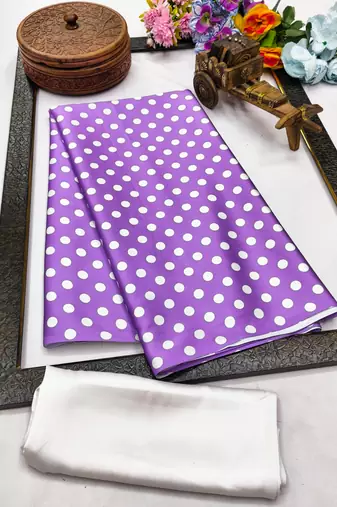 Purple printed satin bridesmaid saree with blouse piece