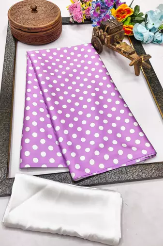 Mauve printed satin bridesmaid saree with blouse piece