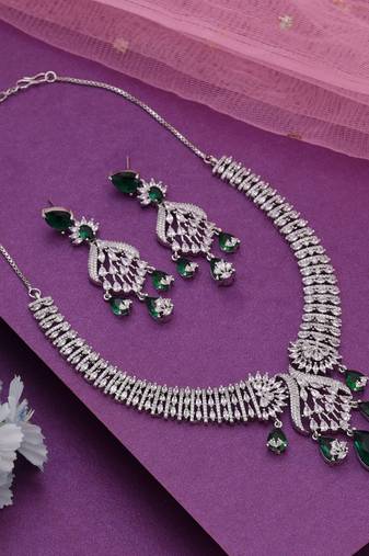 Green color american diamond necklace set