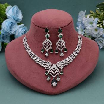 Green color american diamond necklace set 2