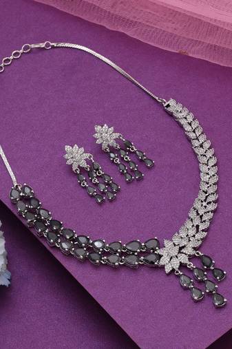 Black color american diamond necklace set