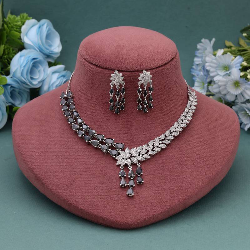Black color american diamond necklace set