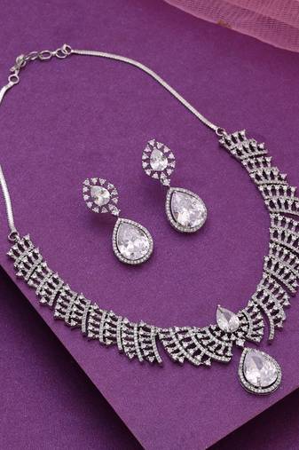 Silver color american diamond necklace set