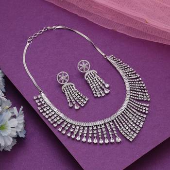 Silver color american diamond necklace set 1