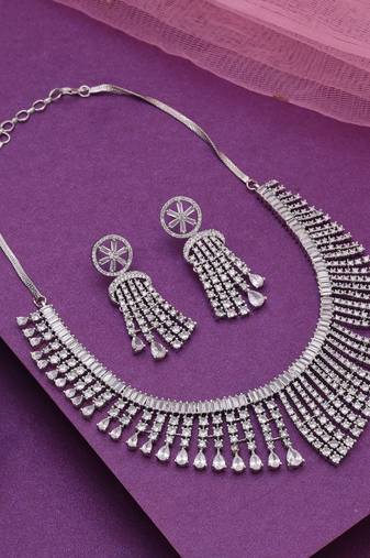 Silver color american diamond necklace set