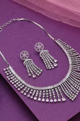 Silver color american diamond necklace set