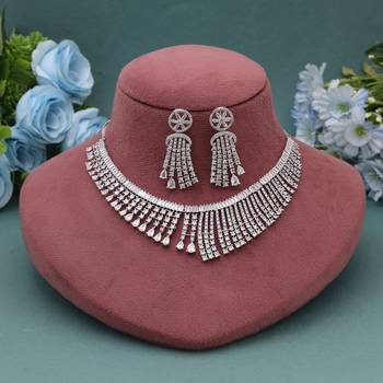 Silver color american diamond necklace set 2