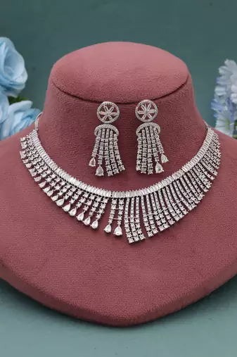 Silver color american diamond necklace set