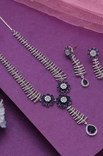 Blue color american diamond necklace set