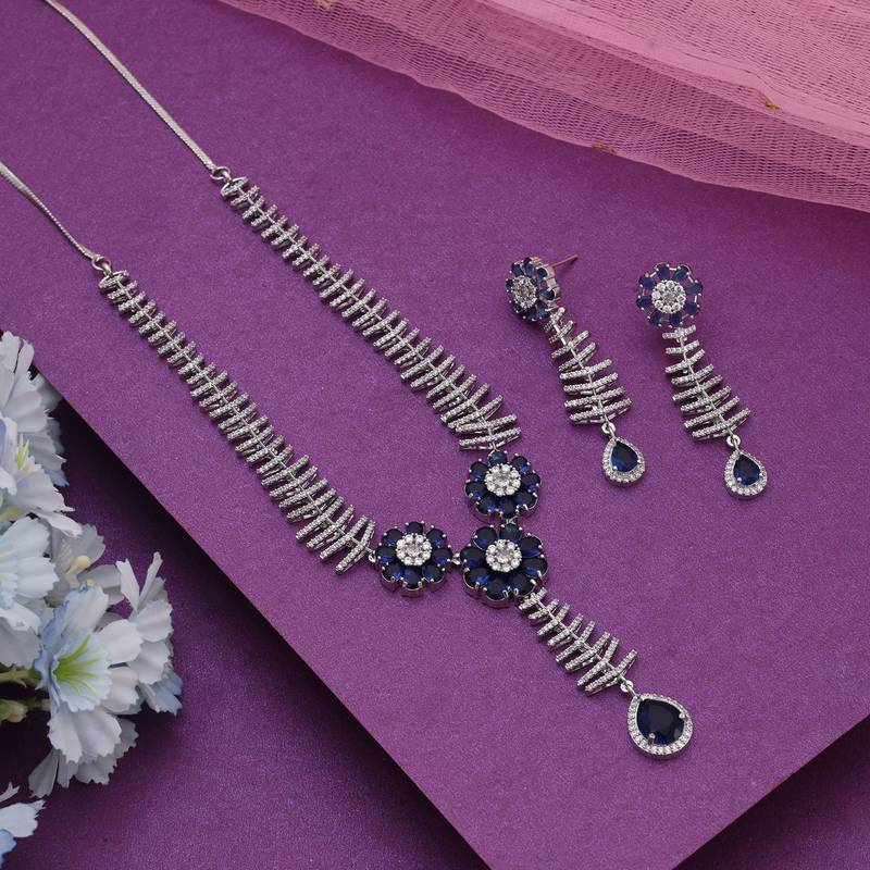 Blue color american diamond necklace set
