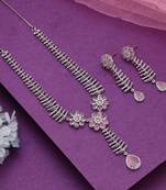 Pink color american diamond necklace set