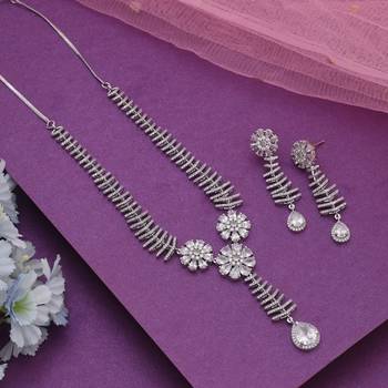 Silver color american diamond necklace set 1