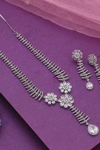 Silver color american diamond necklace set