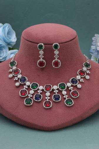 Multi color american diamond necklace set