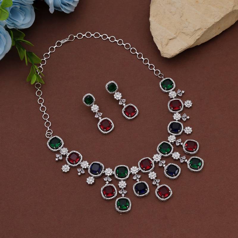 Multi color american diamond necklace set