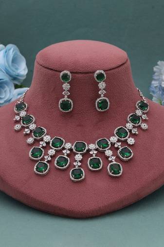 Green color american diamond necklace set