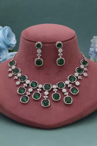 Green color american diamond necklace set