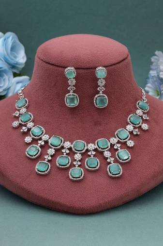 Pista green color american diamond necklace set
