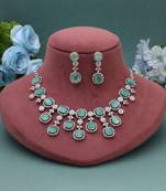 Pista green color american diamond necklace set