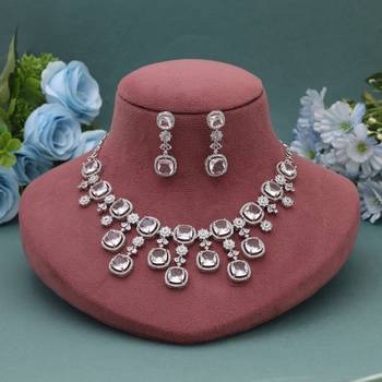 Silver color american diamond necklace set 1