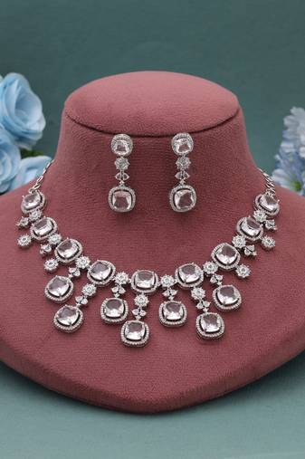Silver color american diamond necklace set