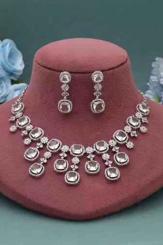 Silver color american diamond necklace set