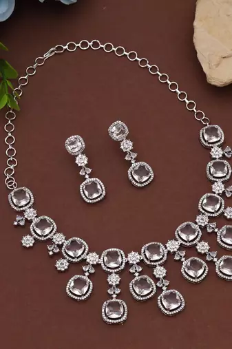 Silver color american diamond necklace set