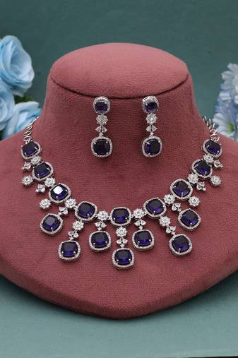 Purple color american diamond necklace set