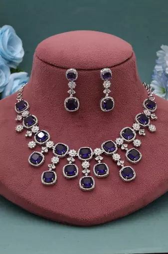 Purple color american diamond necklace set