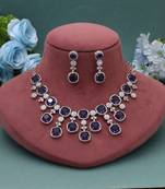 Purple color american diamond necklace set