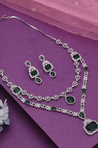 Green color american diamond necklace set