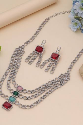 Multi color american diamond necklace set