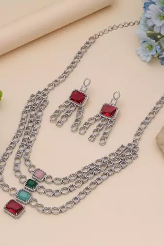 Multi color american diamond necklace set